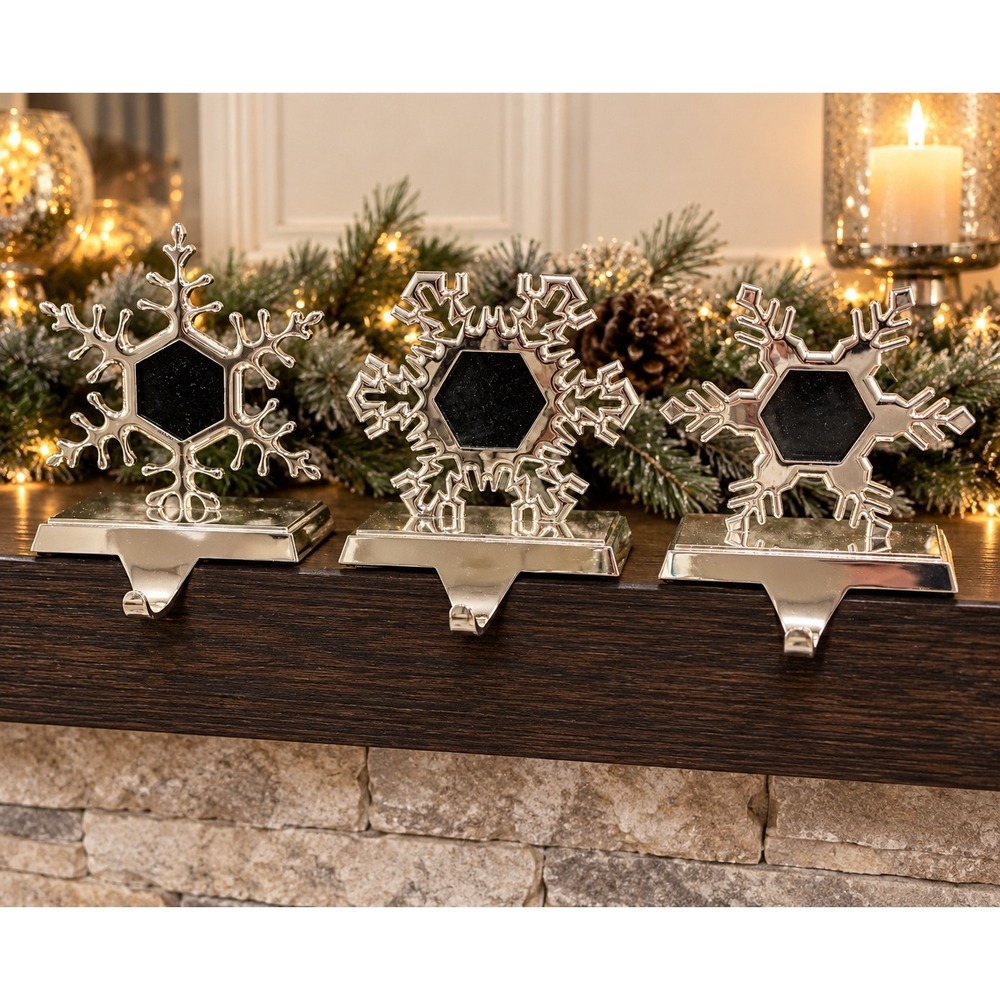 Pottery Barn Silver Snowflake Stocking Holders Set of 3 Picture Frame Mantel